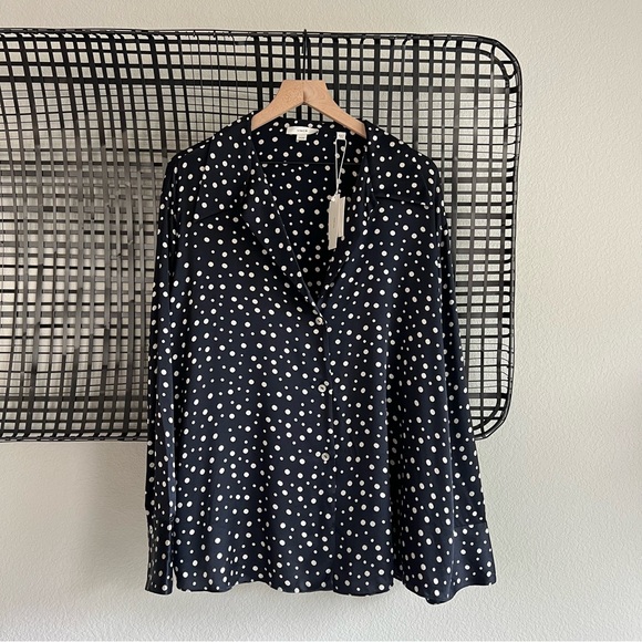 Vince Silk Tossed Polka Dot Fitted Collar Blouse - Picture 1 of 10